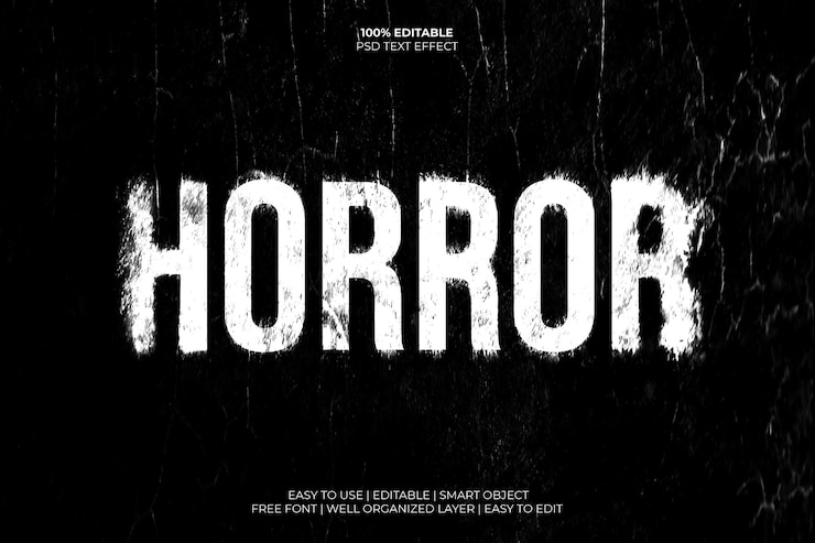 PSD horror nawiedzona tajemnica halloween edytowalny efekt tekstowy