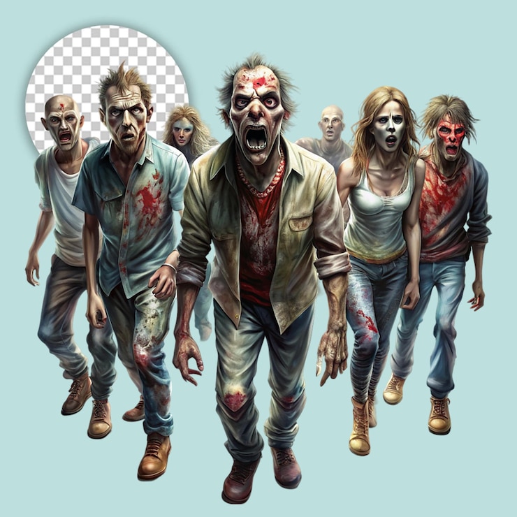 PSD horror zombie boy on transparent background
