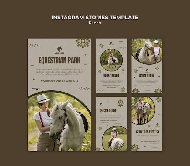 PSD modello di storie di instagram di ranch di cavalli