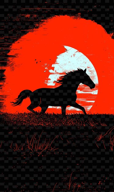 horse running wild in a field with a sunset background poste png poster background designs psd