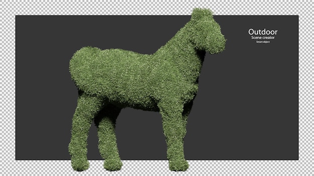 Horse shaped garden hedges in 3d rendering isolated