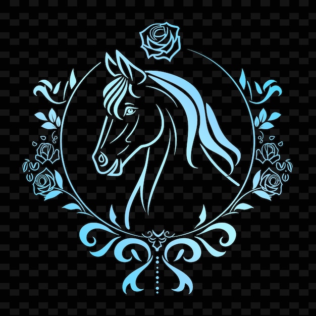 PSD a horse with a blue mane and roses in a circle