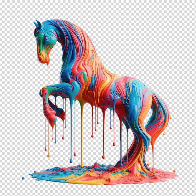 PSD un cavallo con una criniera colorata è coperto di liquido colorato