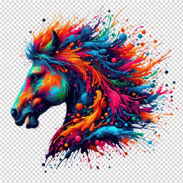 PSD a horse with a colorful mane is drawn by colorful sprays