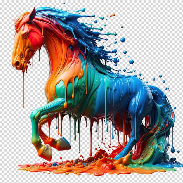 A horse with a colorful splash of paint on it