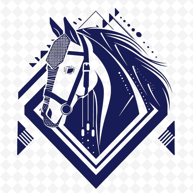 A horse with a mane and a logo of a horse on a checkered background