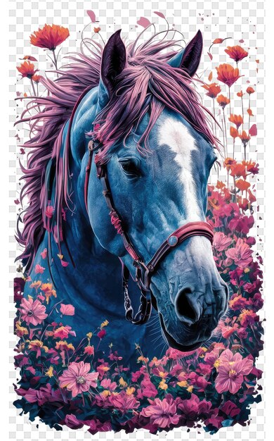 PSD a horse with purple hair is in a painting of a horse