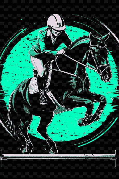 PSD cavaliere che salta un ostacolo con un'elegante illustrazione equestre flat 2d sport background