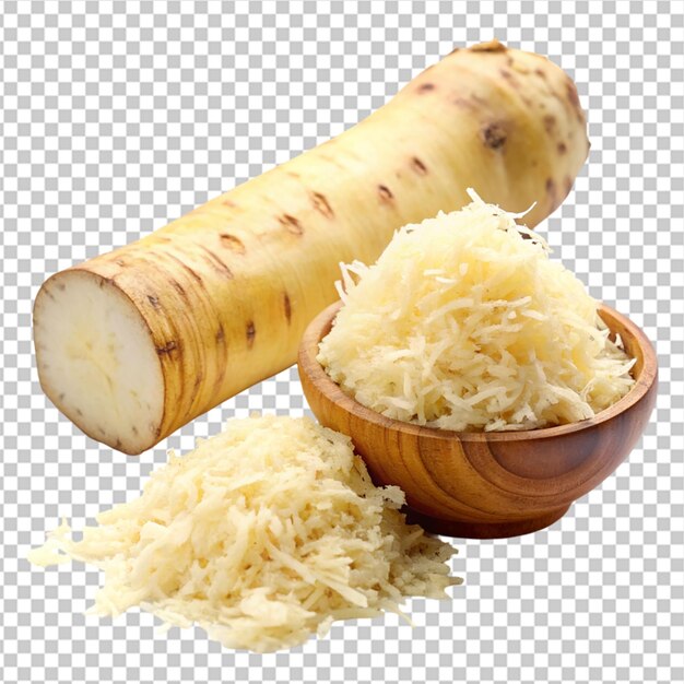 PSD horseradish with grated root on transparent background