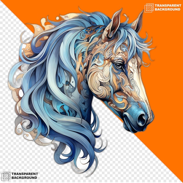 PSD horses head digital sticker isolated on transparent background
