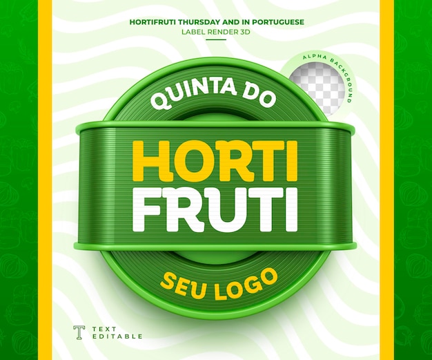 PSD hortifruti thursday label in brazilian portuguese in 3d render