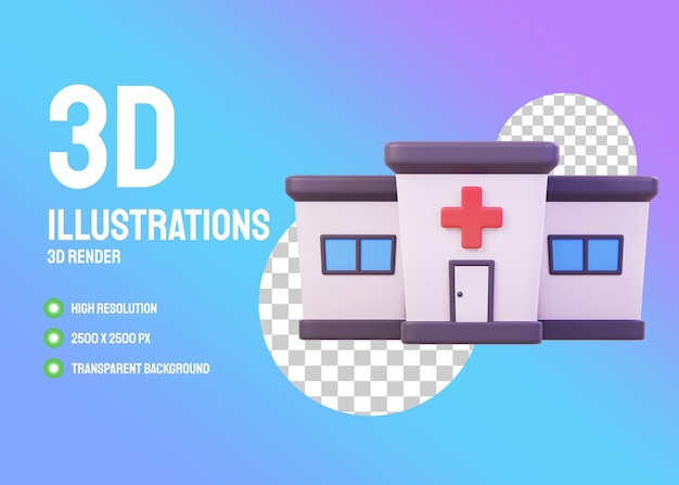 PSD illustrazione 3d dell'ospedale