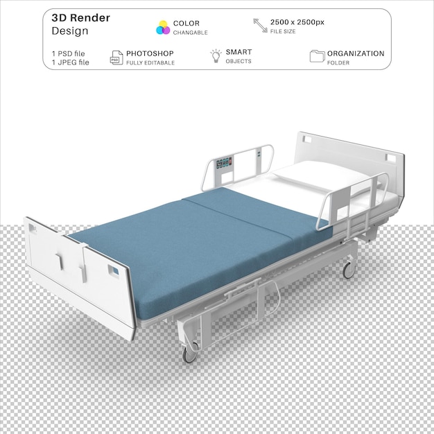 File psd di modellazione 3d del letto ospedaliero