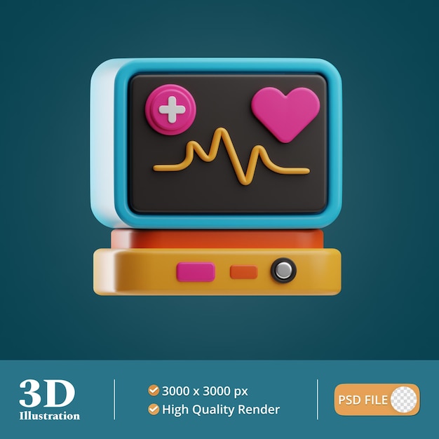 PSD hospital cardiogram illustration 3d