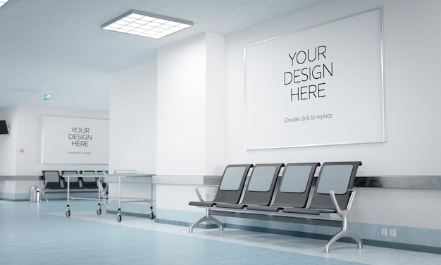 PSD hospital corridor poster mockup rendering