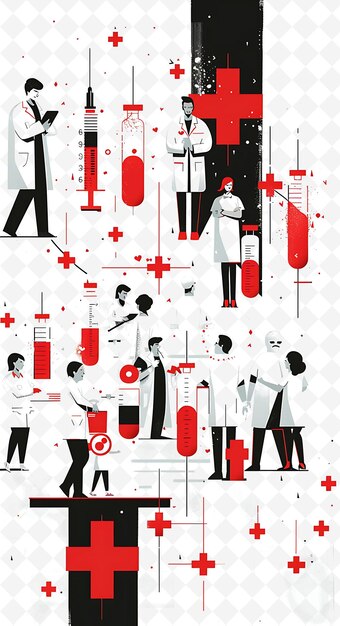 病院や医療施設で医療従事者 P フラットイラストポスターデザイン