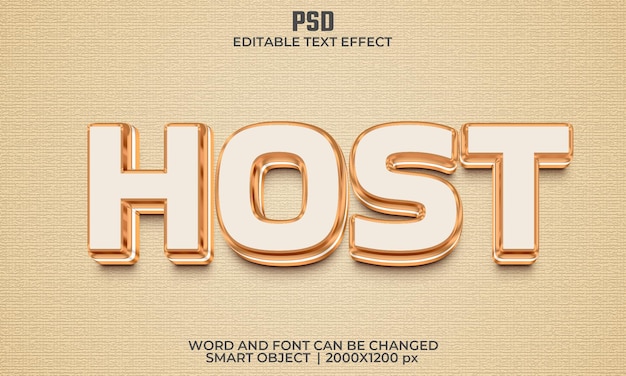 Host 3d bewerkbaar teksteffect premium psd met achtergrond