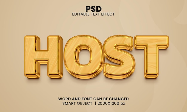 Host 3d редактируемый текстовый эффект premium psd с фоном