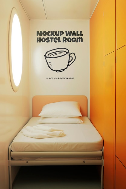 PSD hostel room with wall mockup design