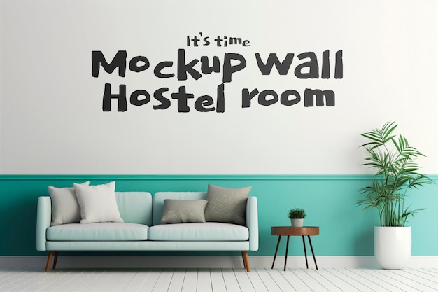 PSD hostel room with wall mockup design