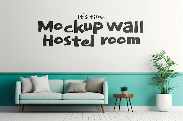 PSD hostelkamer met mock-up ontwerp van de muur