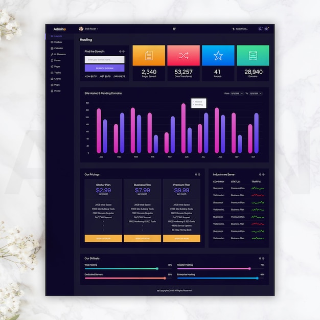 PSD hosting dark admin-sjabloon