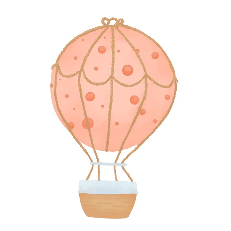 PSD hot air balloon transport peach and brown watercolor illustration