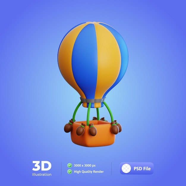 PSD hot air balloon travel 3d illustration