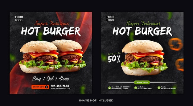 hot burger banner template square set design 2