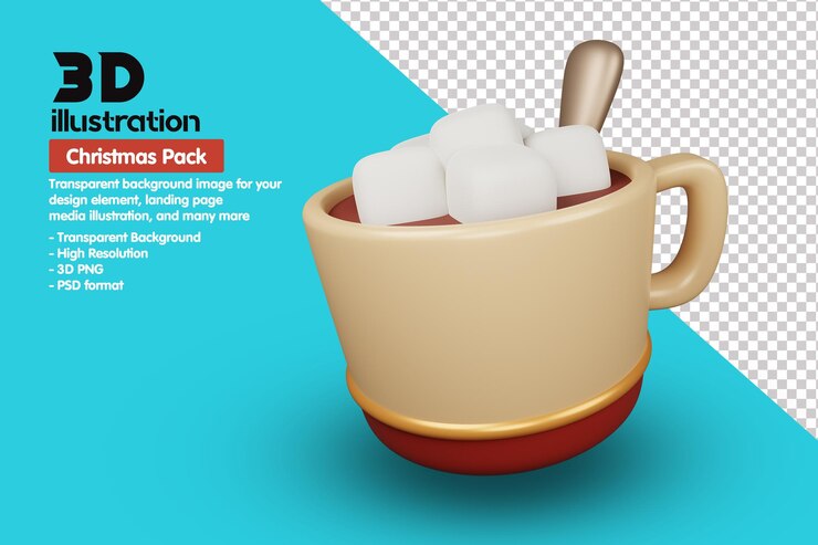 PSD hot chocotate christmas pack 3d icon illustration