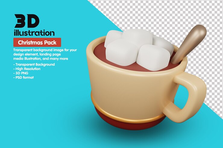 PSD hot chocotate christmas pack 3d icon illustration