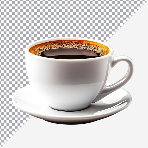 白い背景に隔離された白いカップの熱いコーヒー