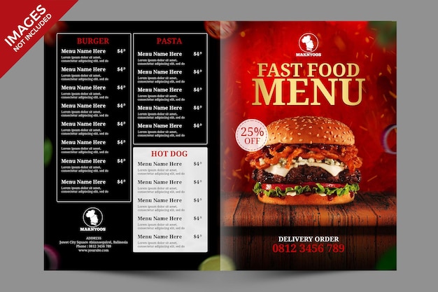 PSD hot dark ristorante o cafe bifold food menu template