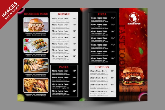 Hot Dark Restaurant of Cafe Bifold Food Menu Template