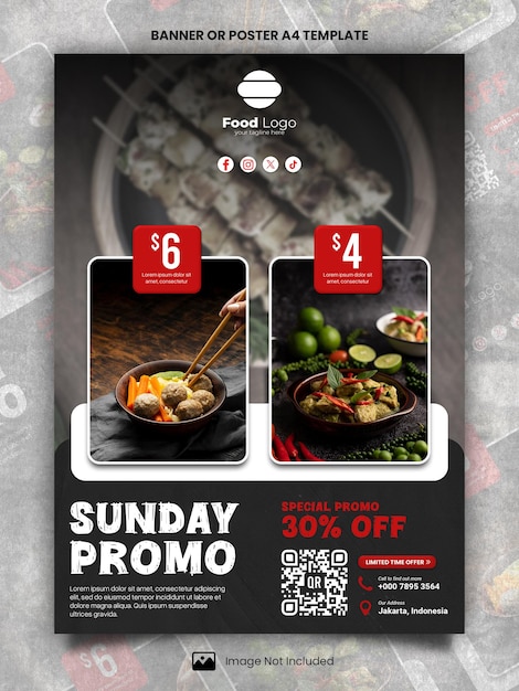PSD hot deal restaurant food menu poster a4 o modello di banner