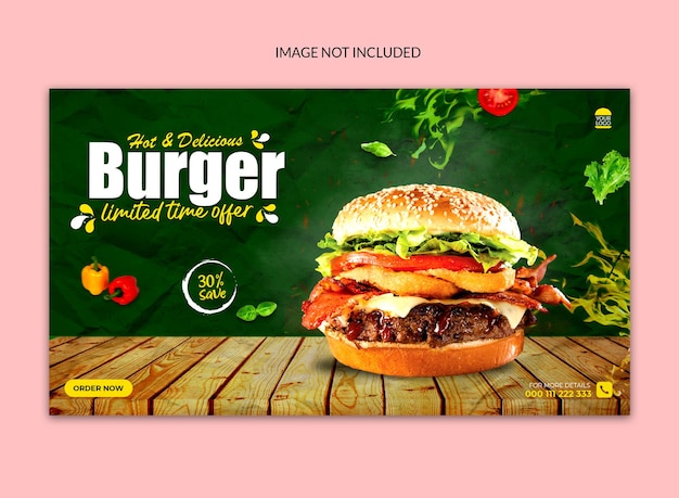 Hot and delicious burger social media web banner.