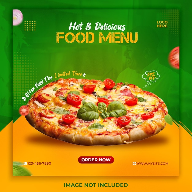 뜨겁고 맛있는 음식 메뉴 소셜 미디어 게시물 템플릿