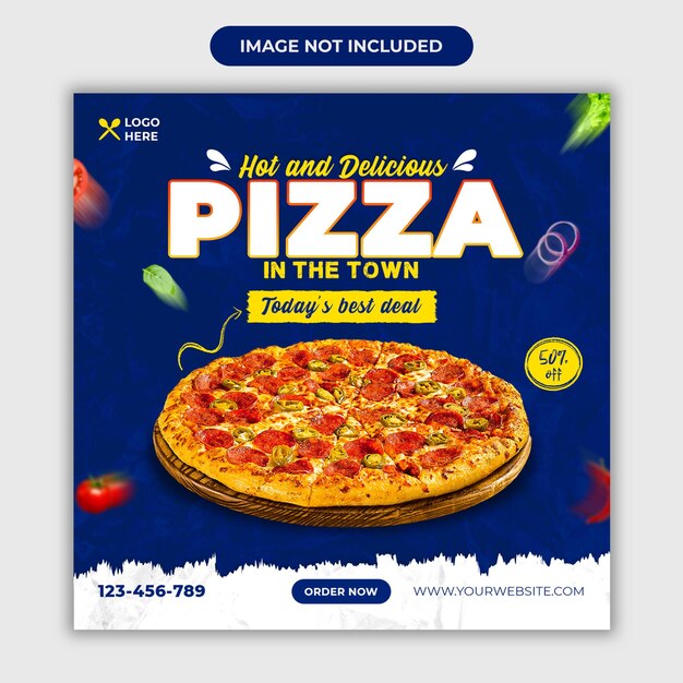 Hot and delicious pizza promotional food Instagram banner or social media post template