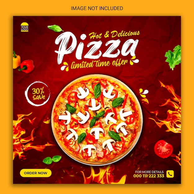 Design di post sui social media per pizza calda e deliziosa