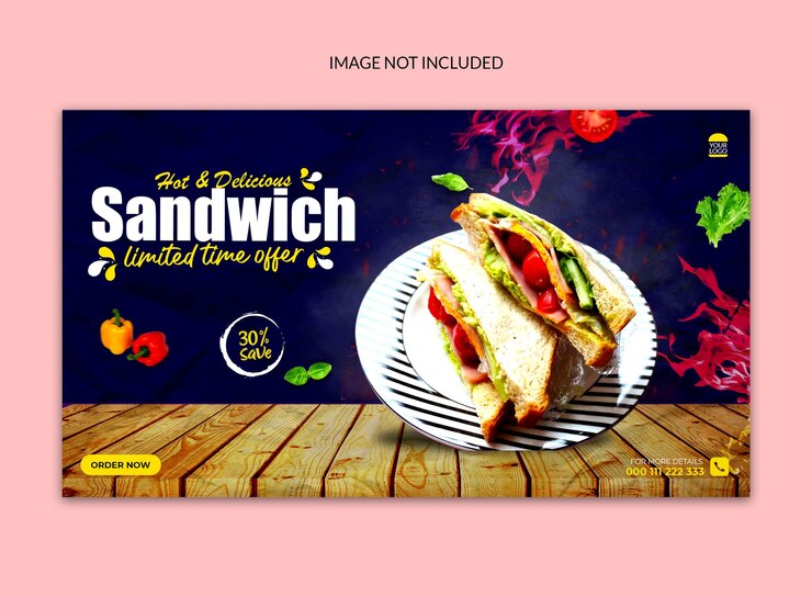 PSD hot and delicious sandwich social media web banner.