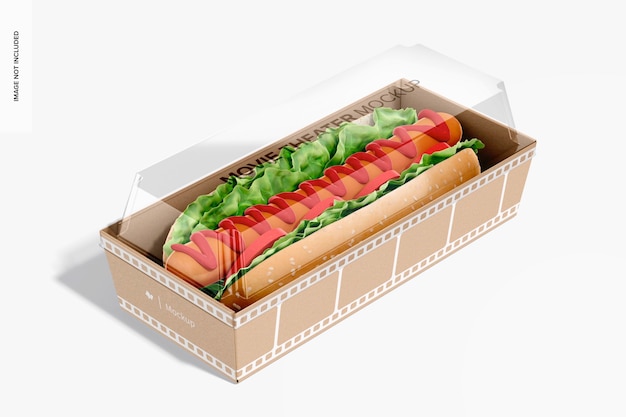 PSD hot dog kraft box mockup perspective