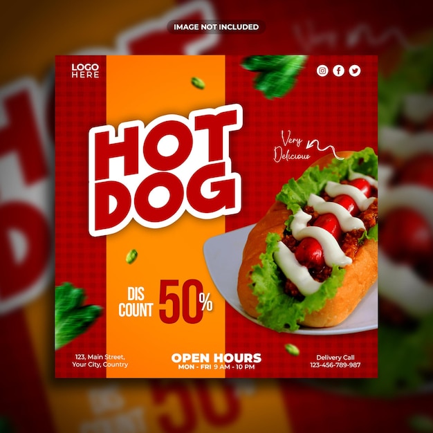 PSD hot dog menu promotion instagram post or square web banner social media template