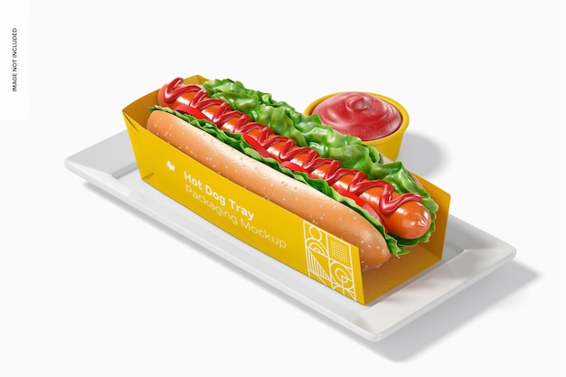 PSD mockup di imballaggio del vassoio per hot dog