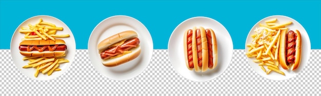 PSD hot dog on white plate top view with transparent background generative ai technology