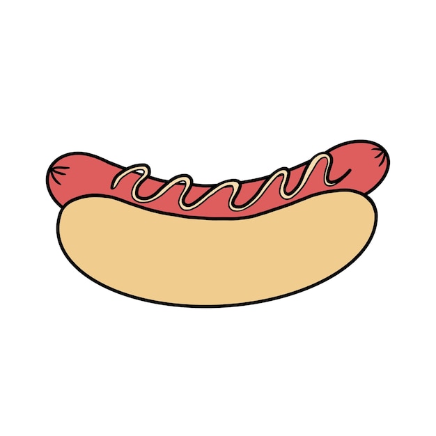 Hot dog with mustard on a bun Illustration