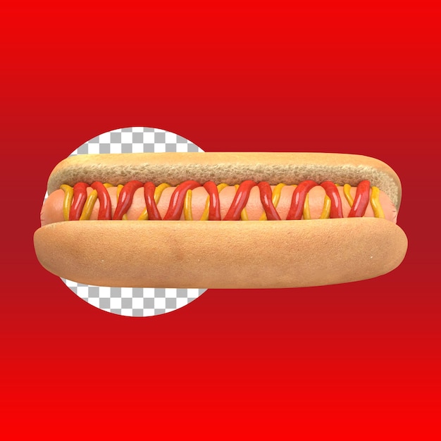 Hot dog with mustard and ketchup side view isolated