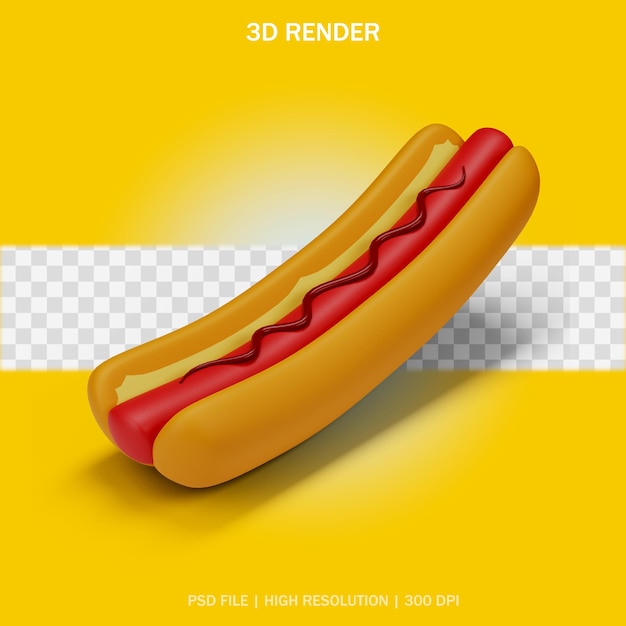 Hot dog with transparent background in 3d design