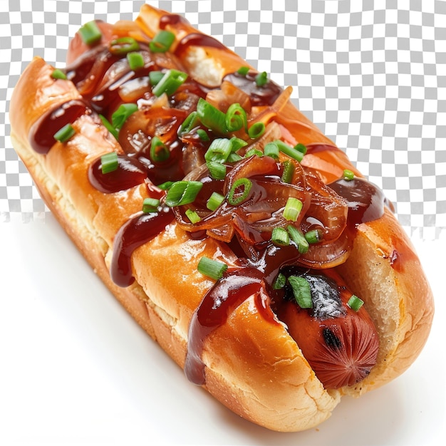 PSD hot dog z ketchupem i cebulą na bułeczce