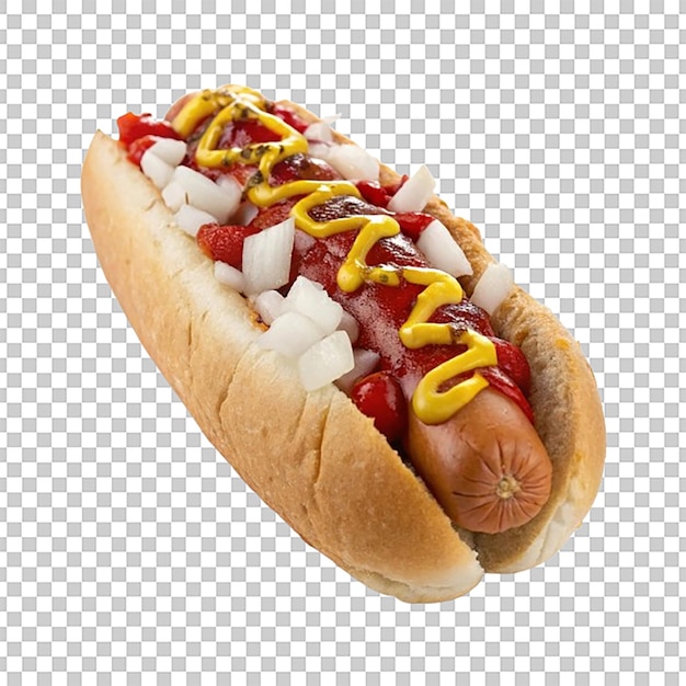 Hot Dog z ketchupem, musztardą i ciasteczkami cebuli w świeżym bułeczce