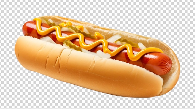 PSD hot dog z musztardą i ketchupem izolowany na przezroczystym tle fast food